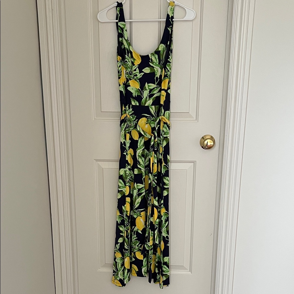 LOFT Black and Yellow Lemon Print Maxi Dress